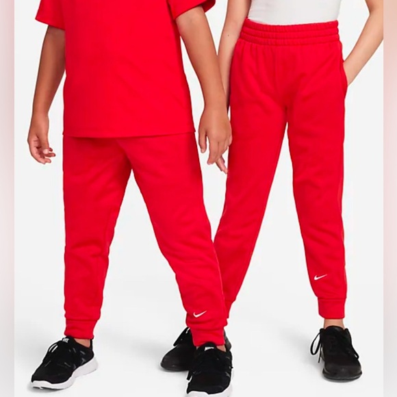 Nike Therma Fit Red Fleece Boys Kids Medium Drawstring Joggers Style Pockets EUC - Picture 1 of 8